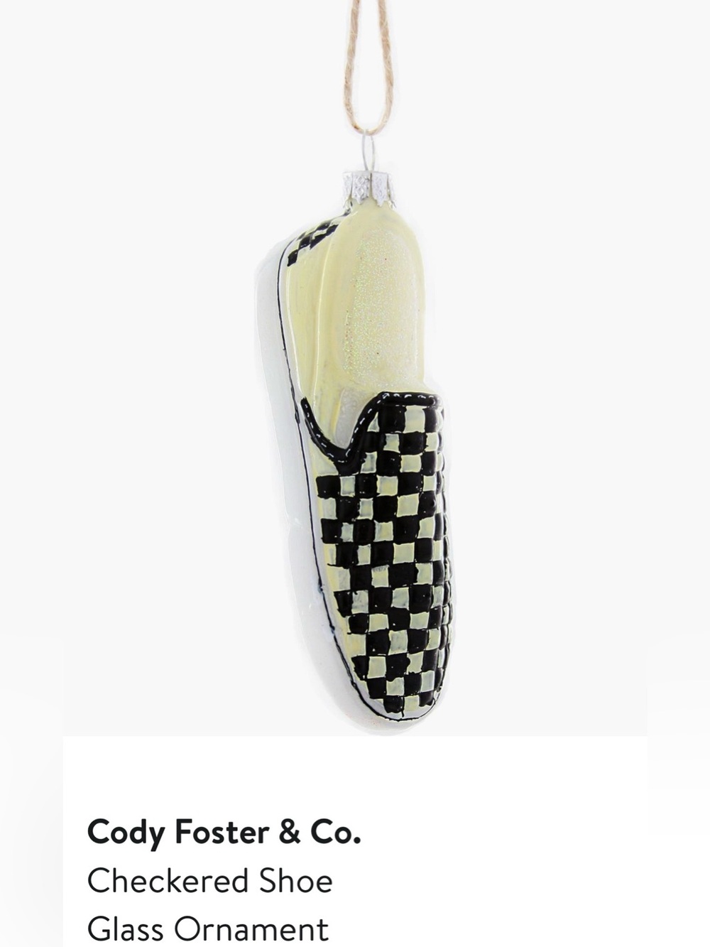 NWT Cody & Foster Checkered Shoe  Glass Glass Ornament $19.65 MSRP